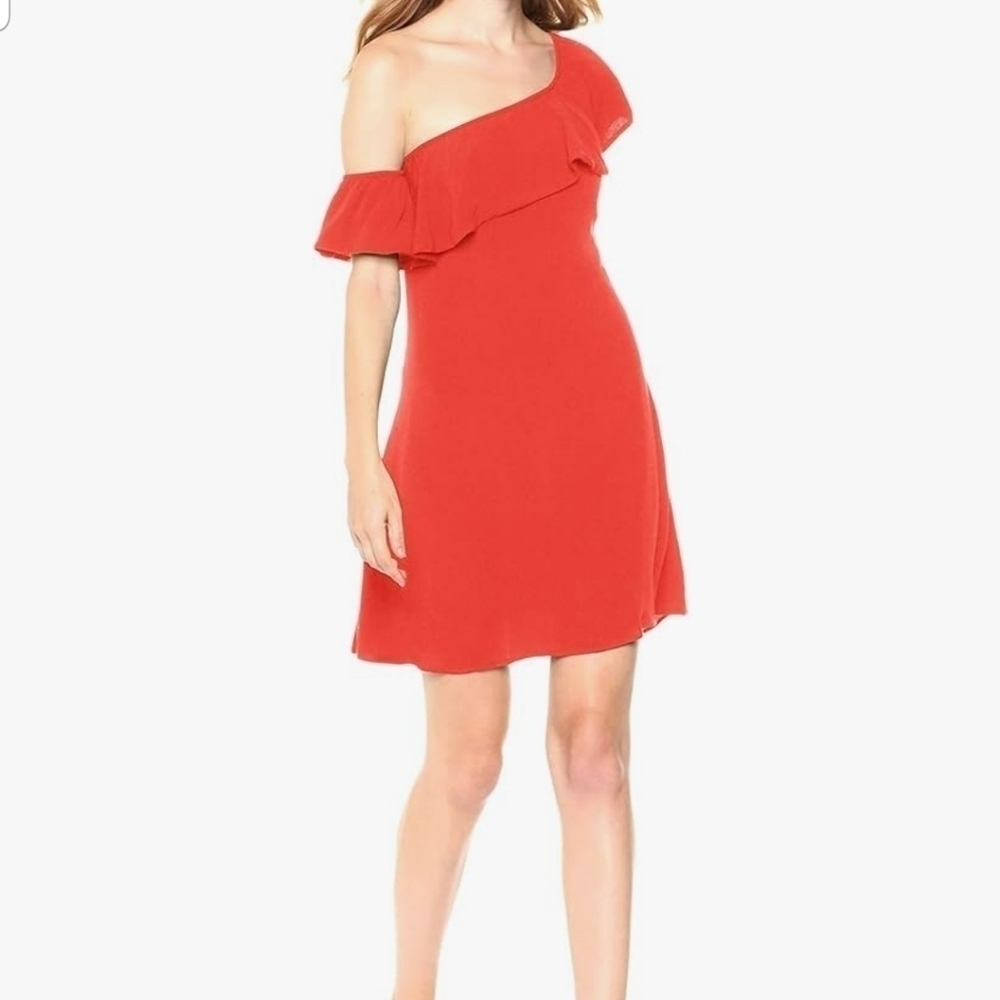 Astr The Label Marisol Off the Shoulder Crepe Mini Dress Size L Red/Orange